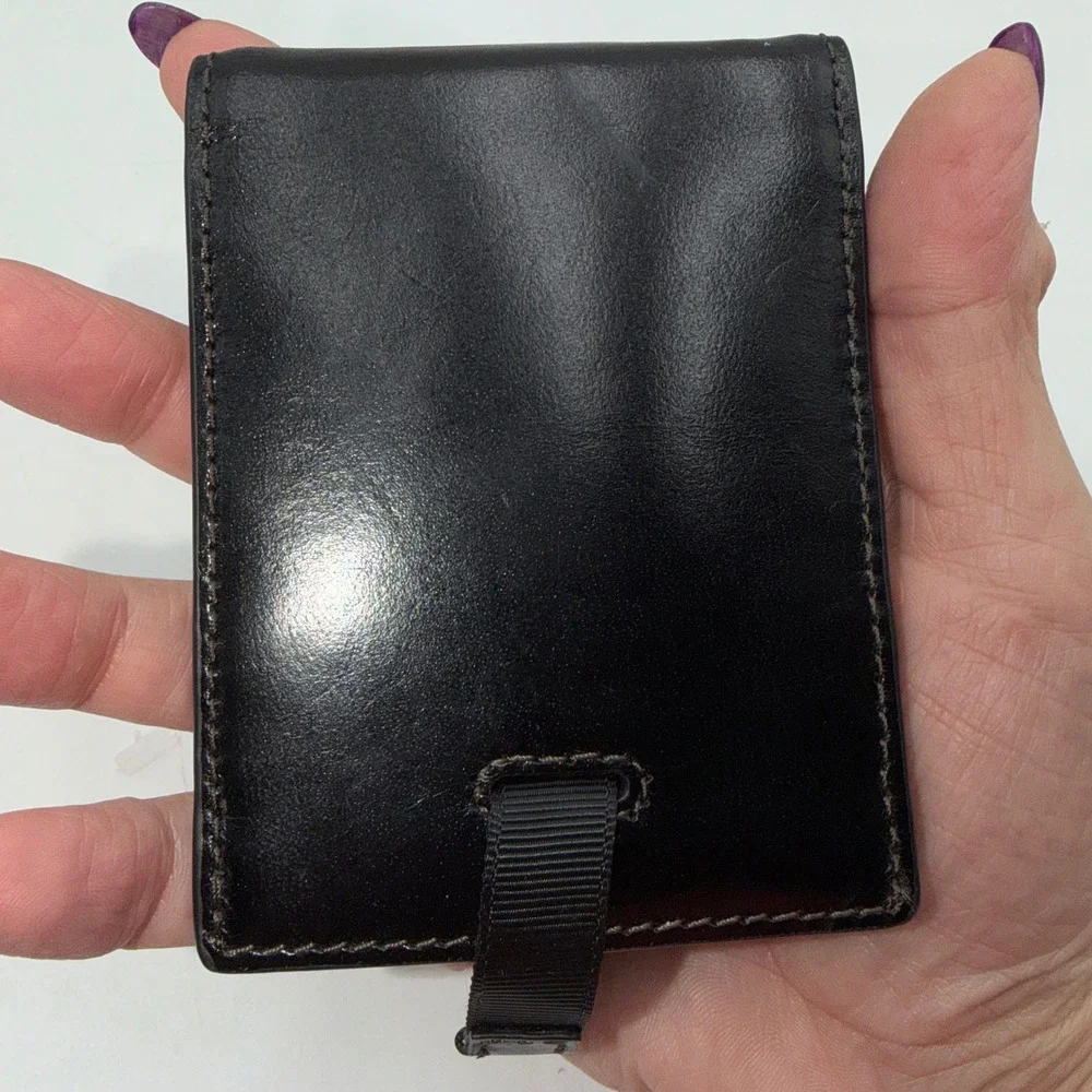 Fossil Mens Leather Bifold Money Clip Wallet Tropical Floral Print Black Brown